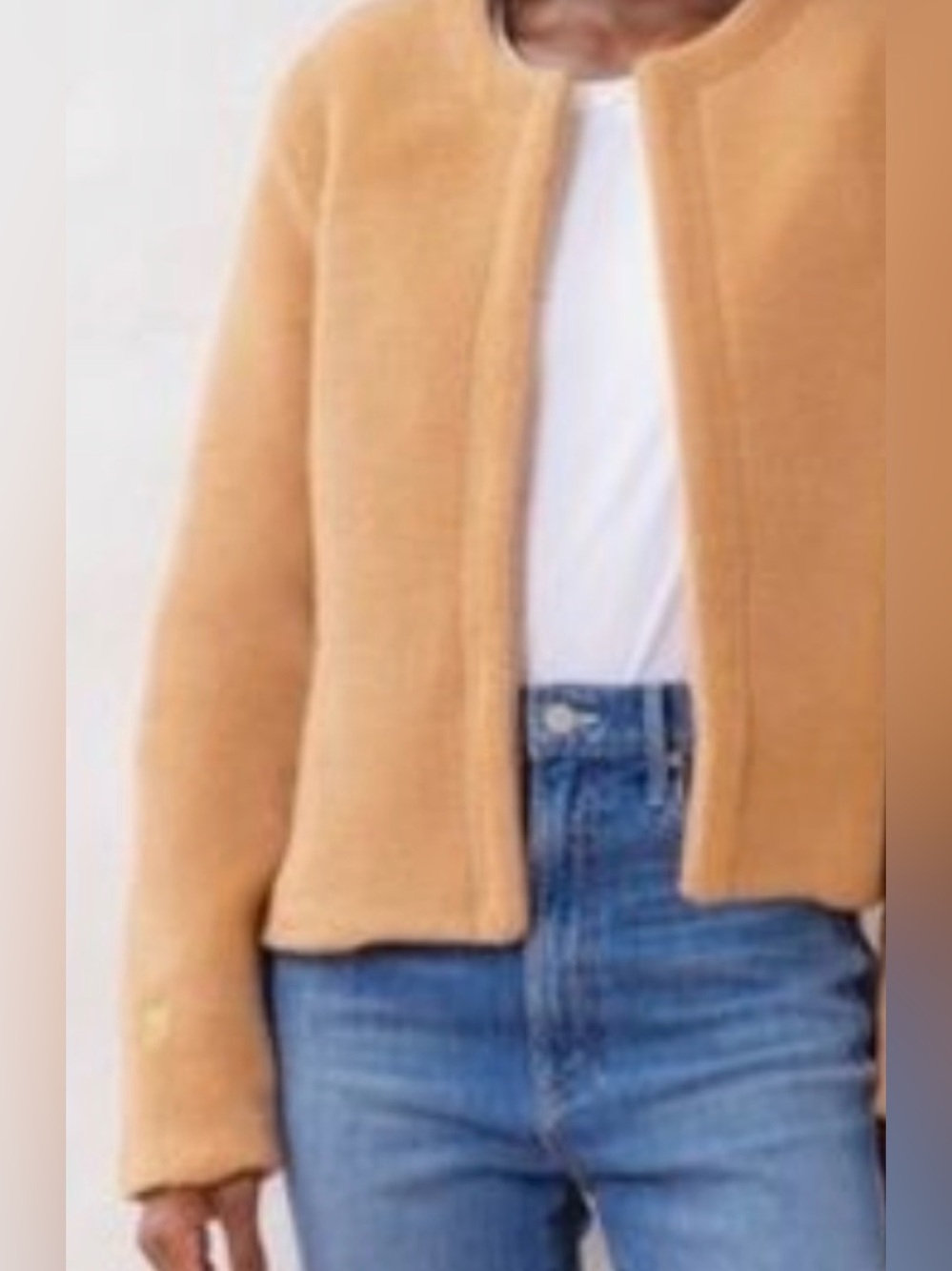 DUDLEY STEPHENS CAT ROCK CARDIGAN IN RECYCLED SHERPA FLEECE, SIZE S.